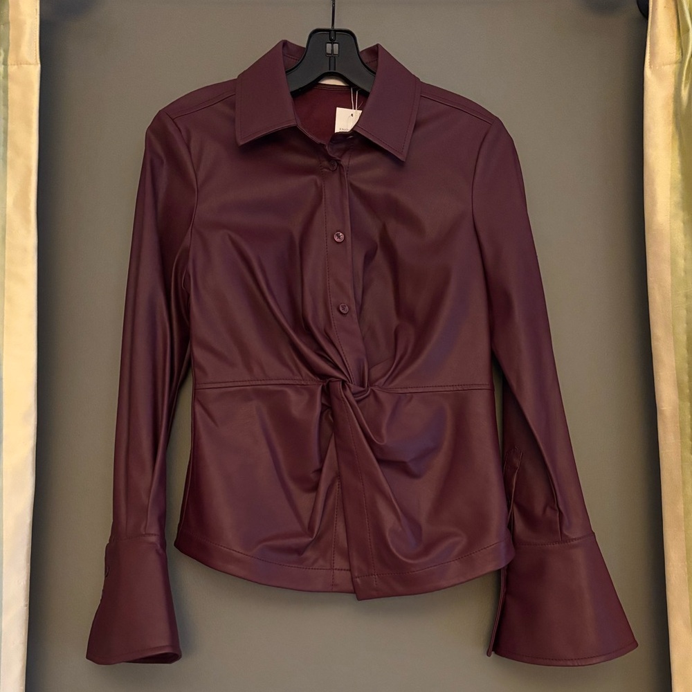 Jonathon Simkhai Louisa vegan leather top in Mulberry.